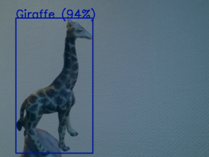Das Bild des Beitrages zeigt eine Spielzeugfigur in Form einer Giraffe. Um sie herum befindet sich ein Rahmen mit der Information, dass sie von YOLO zu 94% als Giraffe erkannt wird.